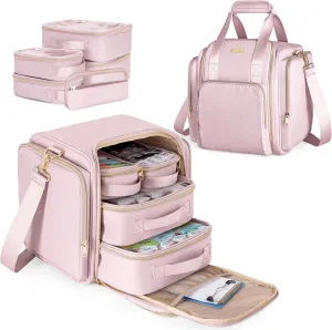 Medicine Storage Bag with 5 Removable Pouches, Pill Bottle Organizer Bag with Shoulder Strap, Large Medication Travel Bag for Medical Supplies, Pink(Only Empty Bag)