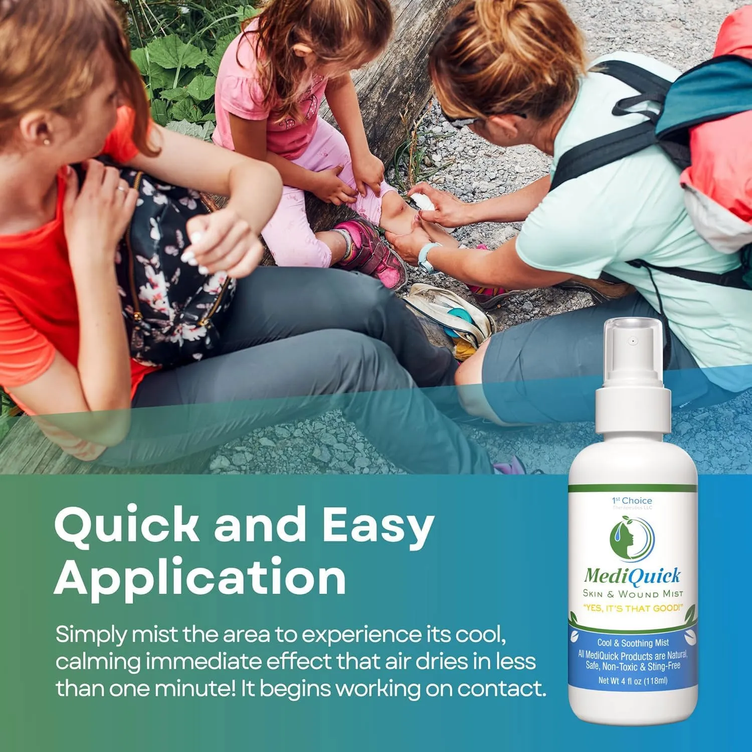 MediQuick Antiseptic Spray Mist | Skin & Wound Repair First Aid Spray for Acne Rash Burns Cuts Eczema Itch Bites & More with 12 Hour Action | Safe Wound Wash with No Sting | 4 Oz