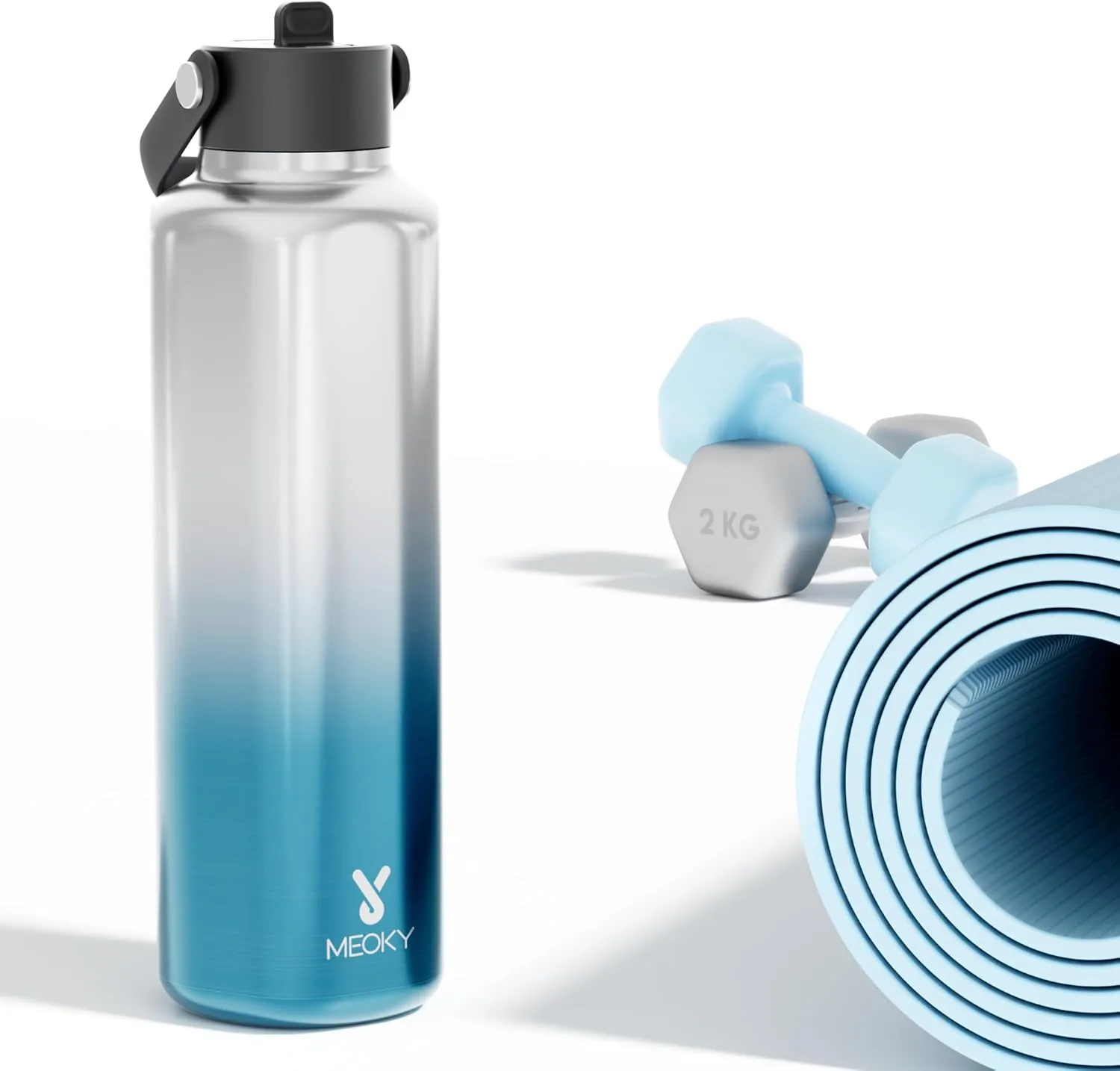 Men Water Bottle with Straw for Sports: 24 oz Stainless Steel Insulated Water Bottle BPA-Free for Camping Hiking - Outdoor Adventurers, Azure