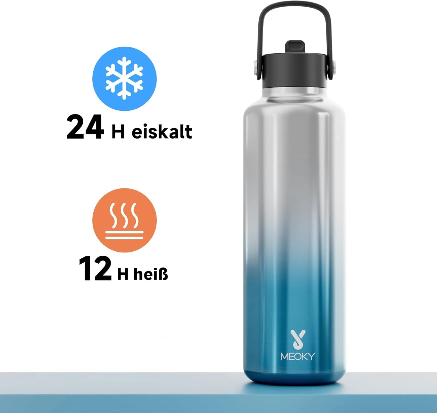 Men Water Bottle with Straw for Sports: 24 oz Stainless Steel Insulated Water Bottle BPA-Free for Camping Hiking - Outdoor Adventurers, Azure