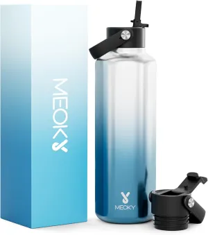 Men Water Bottle with Straw for Sports: 24 oz Stainless Steel Insulated Water Bottle BPA-Free for Camping Hiking - Outdoor Adventurers, Azure