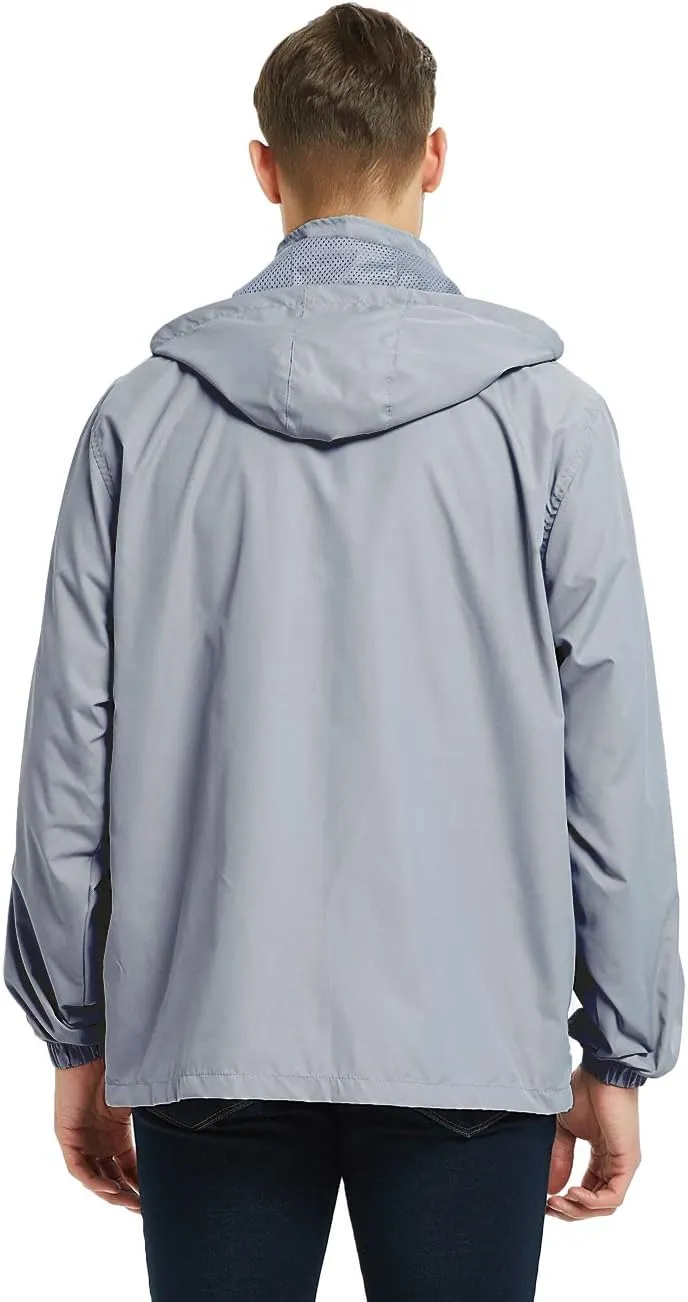 Mens Lightweight Windbreaker Waterproof Rain Jacket with Removable Hood