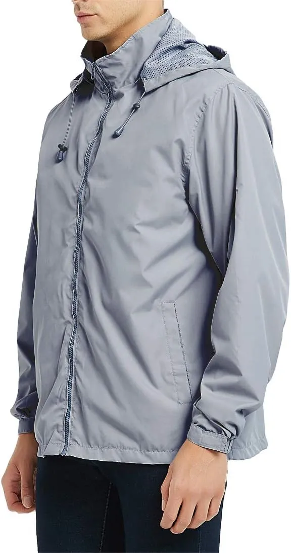 Mens Lightweight Windbreaker Waterproof Rain Jacket with Removable Hood