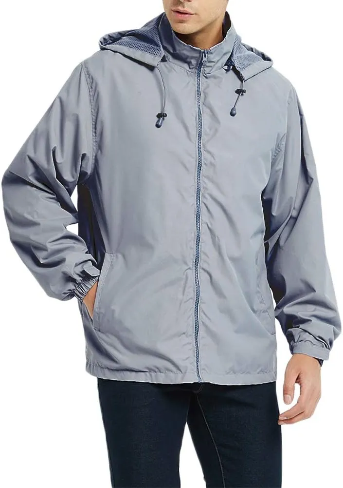 Mens Lightweight Windbreaker Waterproof Rain Jacket with Removable Hood