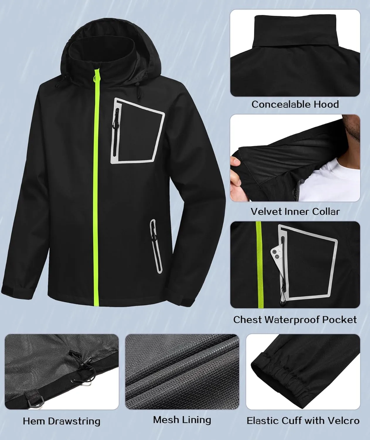 Men's Rain Gear Waterproof Golf Rain Suits 2 Pieces Breathable Rain Jacket and Pants Heavy Duty