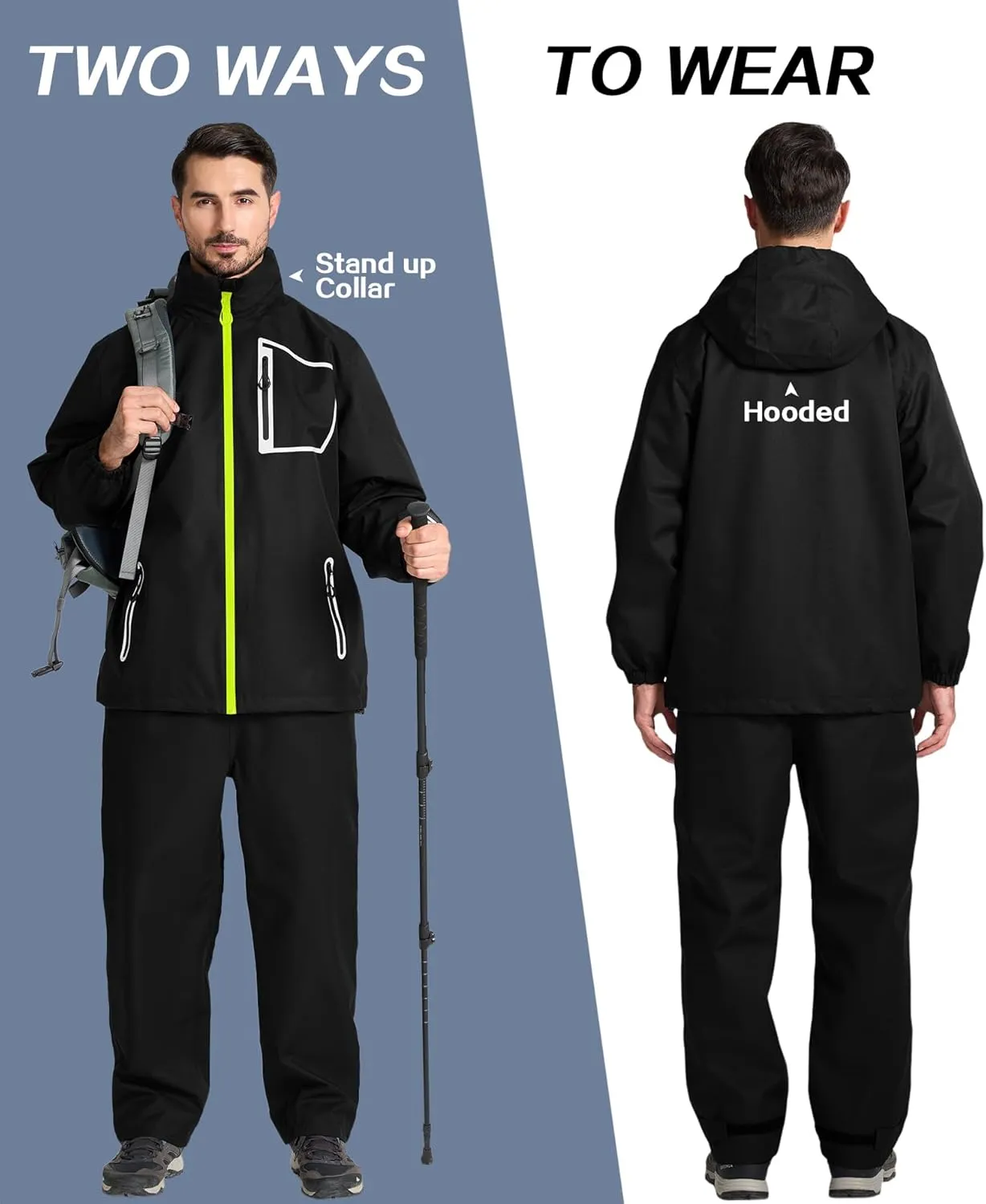 Men's Rain Gear Waterproof Golf Rain Suits 2 Pieces Breathable Rain Jacket and Pants Heavy Duty