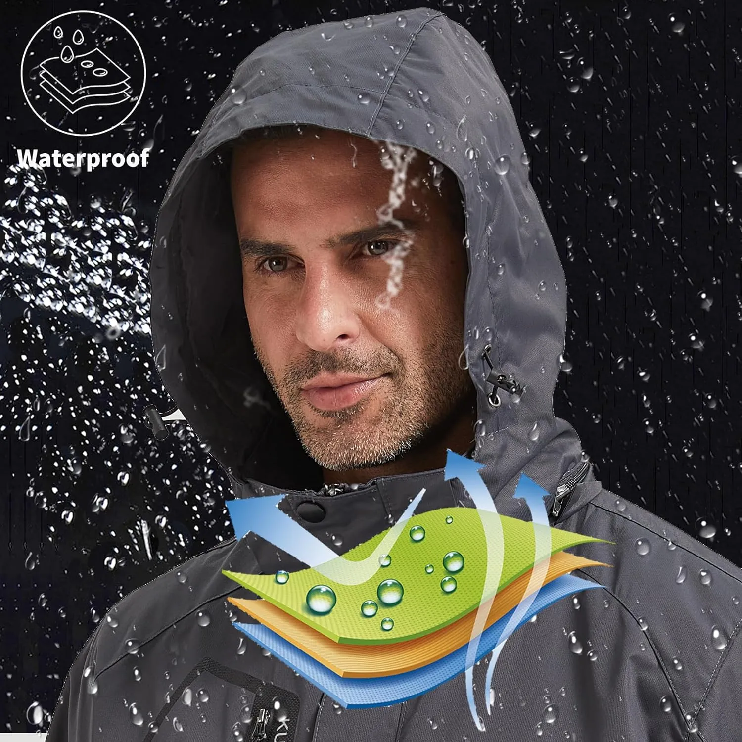 Men's Rain Jacket Waterproof Lightweight Hood jackets for Hiking Cycling Travel Raincoat S-6XL