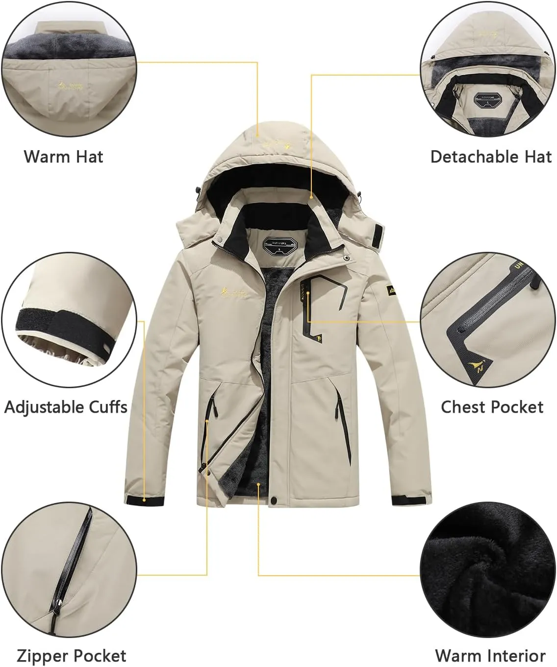 Men's Ski Jacket Warm Winter Snow Coat Waterproof Mountain Windbreaker Snowboarding Jacket Hooded for Hiking Traval