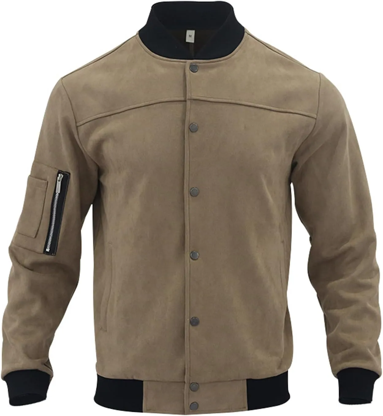Men’s Suede Bomber Jacket Lightweight Classic Fit Snap Button Down Varsity Coat Casual Spring Fall Windbreaker