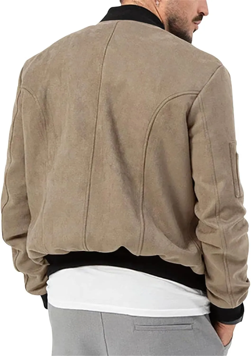 Men’s Suede Bomber Jacket Lightweight Classic Fit Snap Button Down Varsity Coat Casual Spring Fall Windbreaker