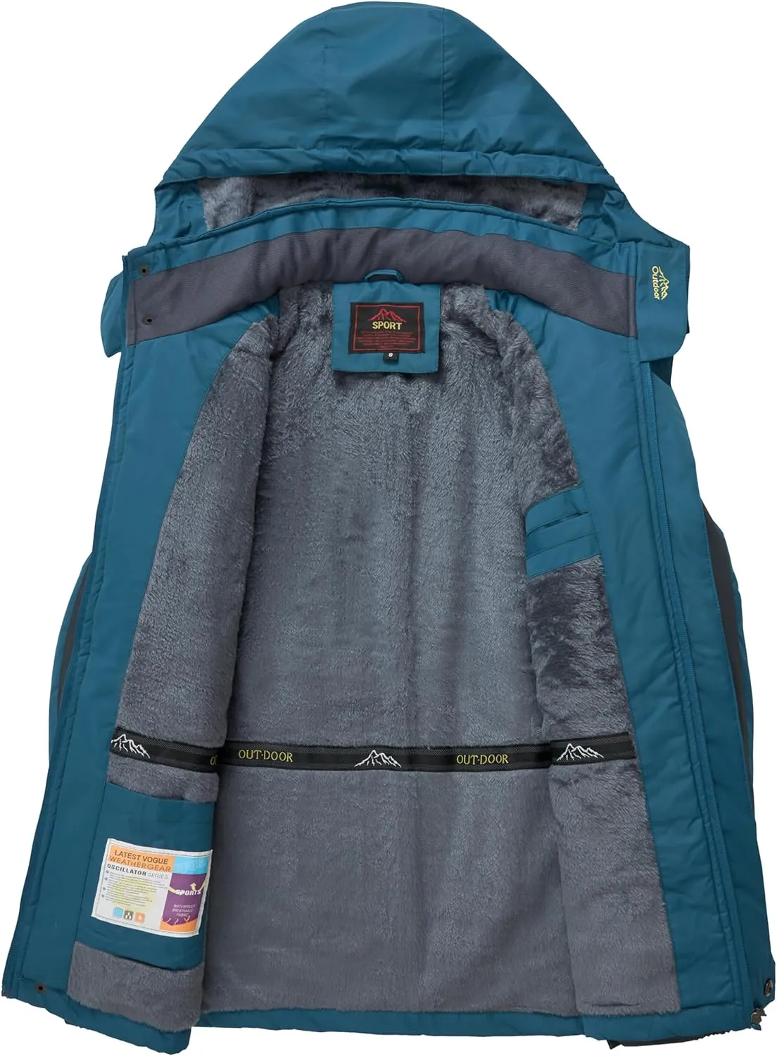 Men's Winter Ski Jacket Warm Waterproof Fleece Liner Snow Coat Hooded Windproof Mountain Raincoat