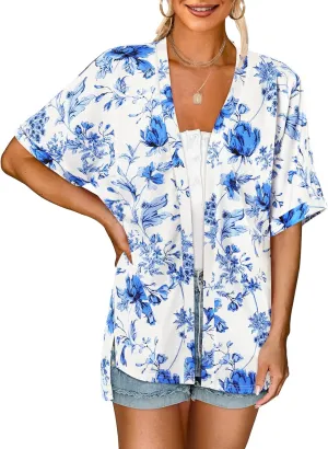 MEROKEETY Womens 2025 Summer Lightweight Cardigan Short Sleeve Open Front Casual Loose Cover Ups