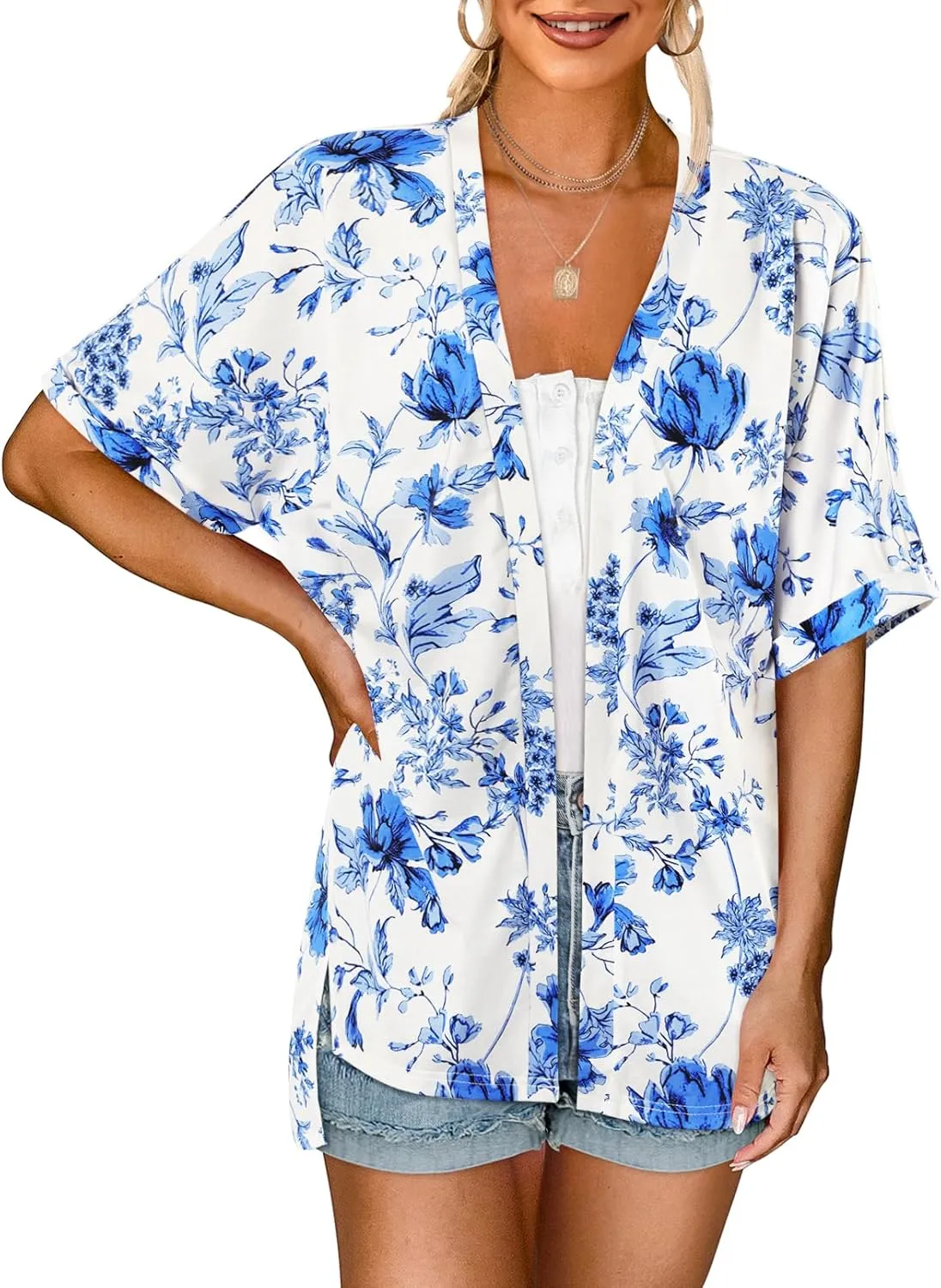 MEROKEETY Womens 2025 Summer Lightweight Cardigan Short Sleeve Open Front Casual Loose Cover Ups