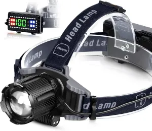 MIAOKE Led Headlamp, USB Rechargeable, 100000 Lumen, Waterproof, 4 Modes, with Power Indicator and Warning Light, for Outdoor Activities