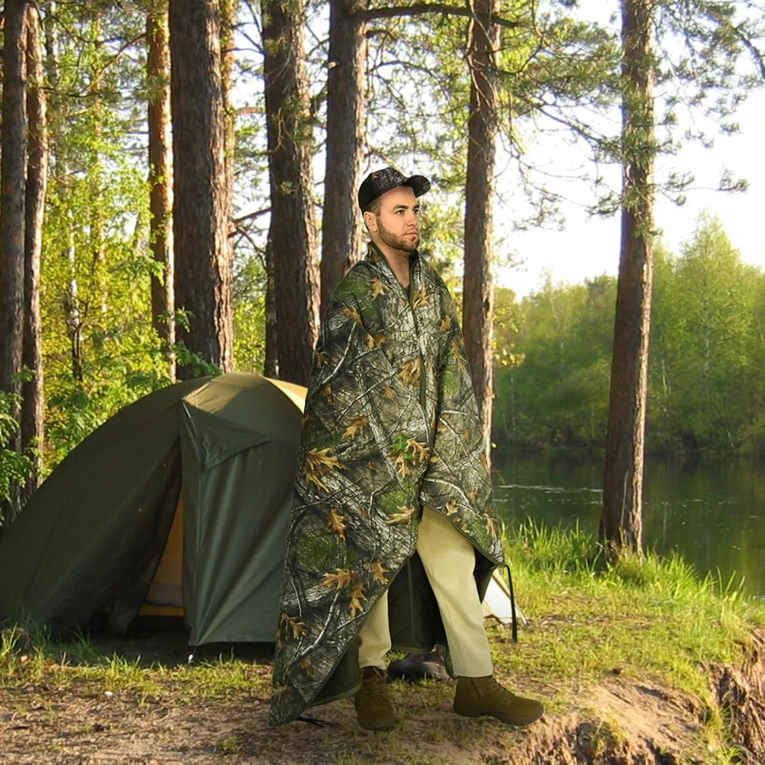 Military Poncho Liner with Zipper Camping Blanket Army Insulation Sleeping Bag Insulated Waterproof for Travel Outdoor Survival Hunting