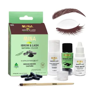 Mina ibrow & Lash Tint kit Medium Brown| Natural Spot coloring and Brow Tinting Kit Powder in Capsule, Water and Smudge Proof | Instant Brow dye, No Ammonia, No Lead, 10 applications Dye Kit