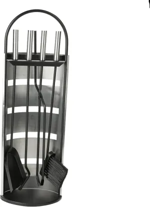 Mind Reader Fireplace Set with Stand, Brush, Shovel Scoop, Poker, Tongs, Durable Steel, 9"L x 6"W x 26.25"H, 4 Pcs, Silver