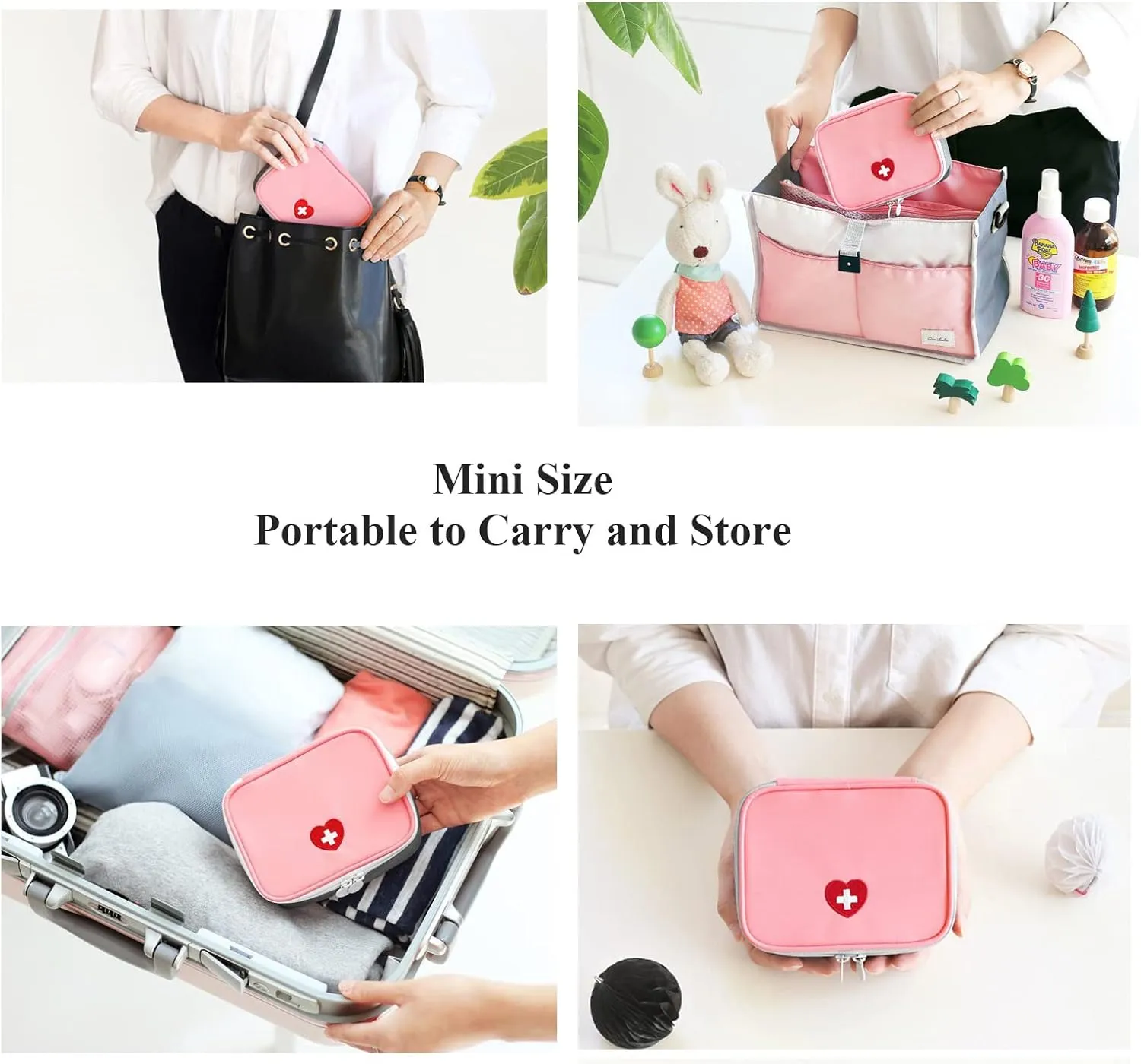 Mini First Aid Kit 2 Pack Empty Medicine Bag Cute Storage Bag for Office Travel Vehicle Beach Emergency Zipper Pouch with Mesh Pockets Small Size Survival Medical Packet Fit for Handbag Purse