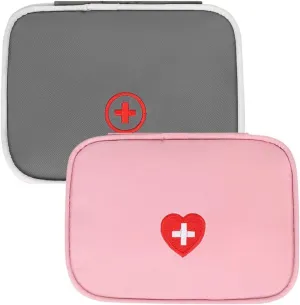 Mini First Aid Kit 2 Pack Empty Medicine Bag Cute Storage Bag for Office Travel Vehicle Beach Emergency Zipper Pouch with Mesh Pockets Small Size Survival Medical Packet Fit for Handbag Purse