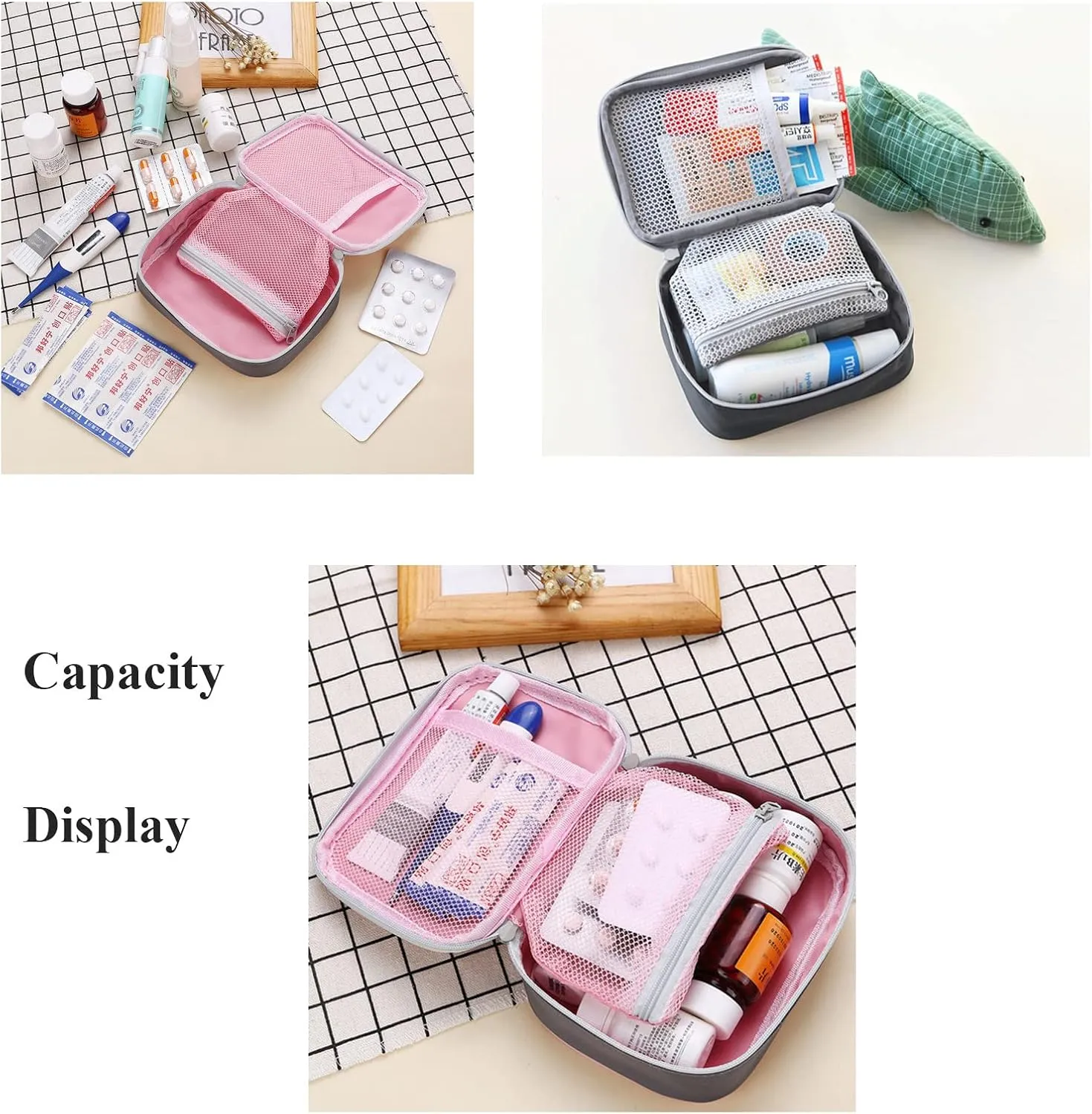 Mini First Aid Kit 2 Pack Empty Medicine Bag Cute Storage Bag for Office Travel Vehicle Beach Emergency Zipper Pouch with Mesh Pockets Small Size Survival Medical Packet Fit for Handbag Purse