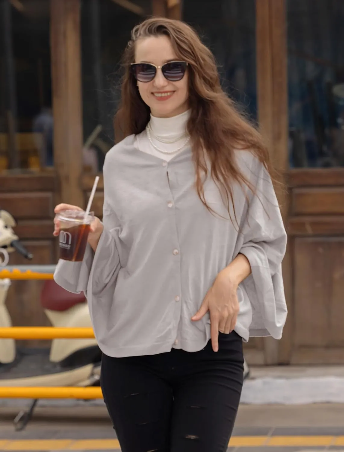 MissShorthair Women's Lightweight Knitted Scarf Poncho Sweater Cape Shawl Versatile Spring Summer Ponchos Wraps