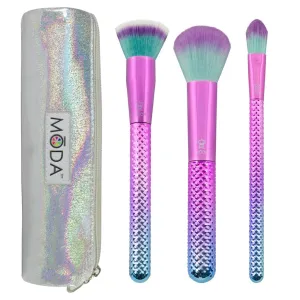 MODA Prismatic 4pc Base Face Kit – Foundation, Blush, Highlight & Glow Brushes – Vibrant Vegan Makeup Brush Set with Synthetic Filaments