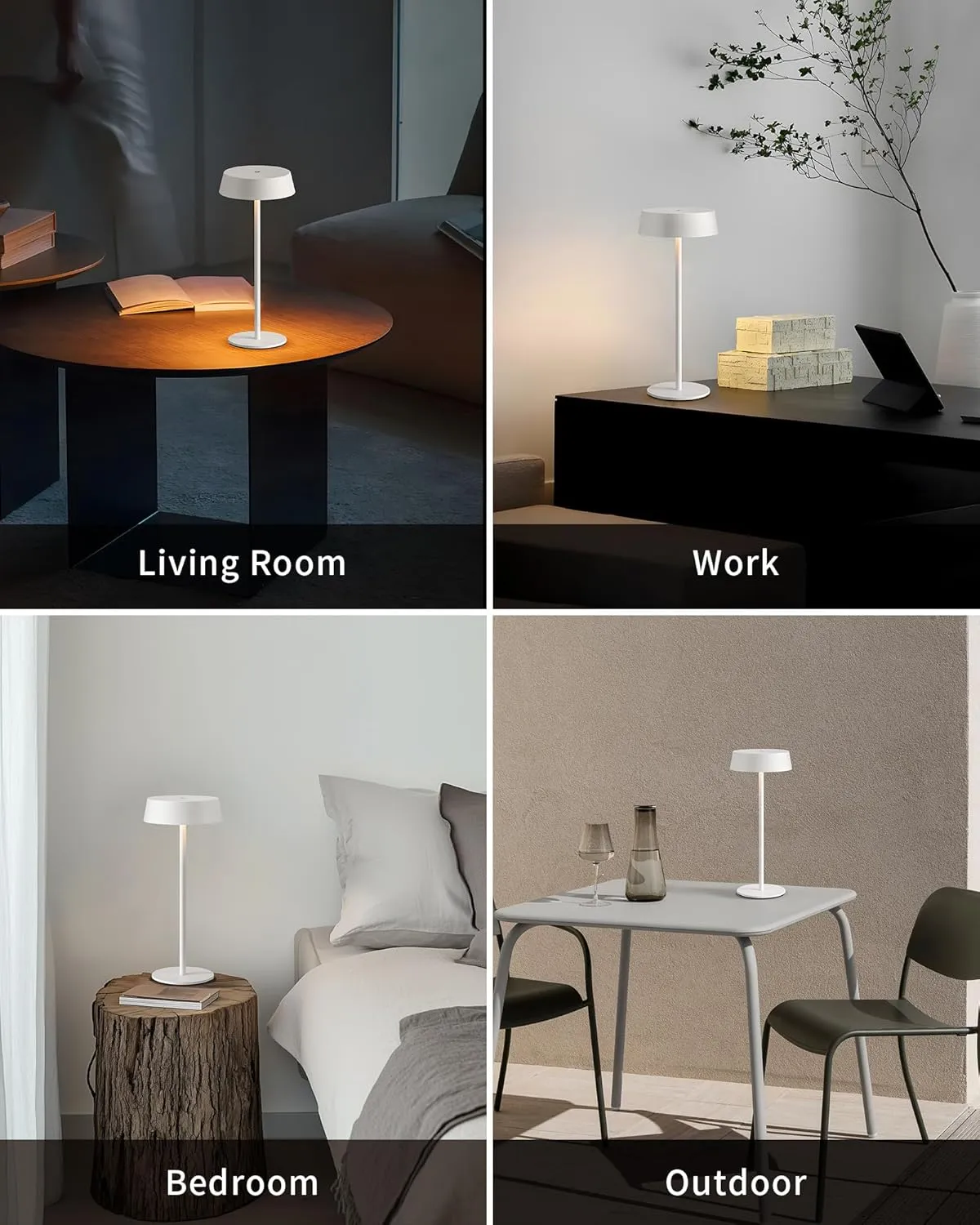 Modern Cordless Table Lamp Set of 2, Portable LED Desk Lamps, Rechargeable 5000mAh Battery Operated, Dimming Night Light for Bedroom, Dining Room, Bar, Outdoor, Waterproof (White)