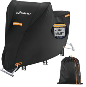 Motorcycle Covers Waterproof Outdoor Storage,420D Heavy Duty Motorcycle Tarp,Universal for All Season,with License Plate Window, 4 Reflective Strips, Lock-Holes Storage Bag (XXL -90" x 37" x 50")