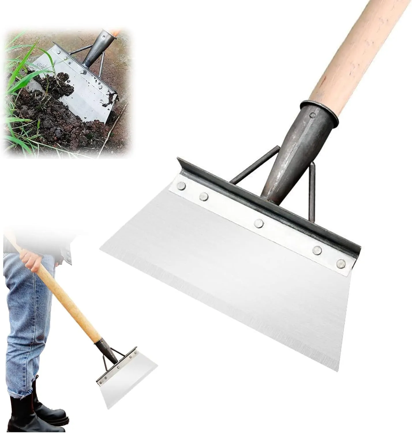 Multifunctional Cleaning Square Garden Spade Shovel - Manganese Steel Flat 8-12" Heavy Duty Tool for Digging, Lawn Edging, and Weed Removal - Silver (25CM)