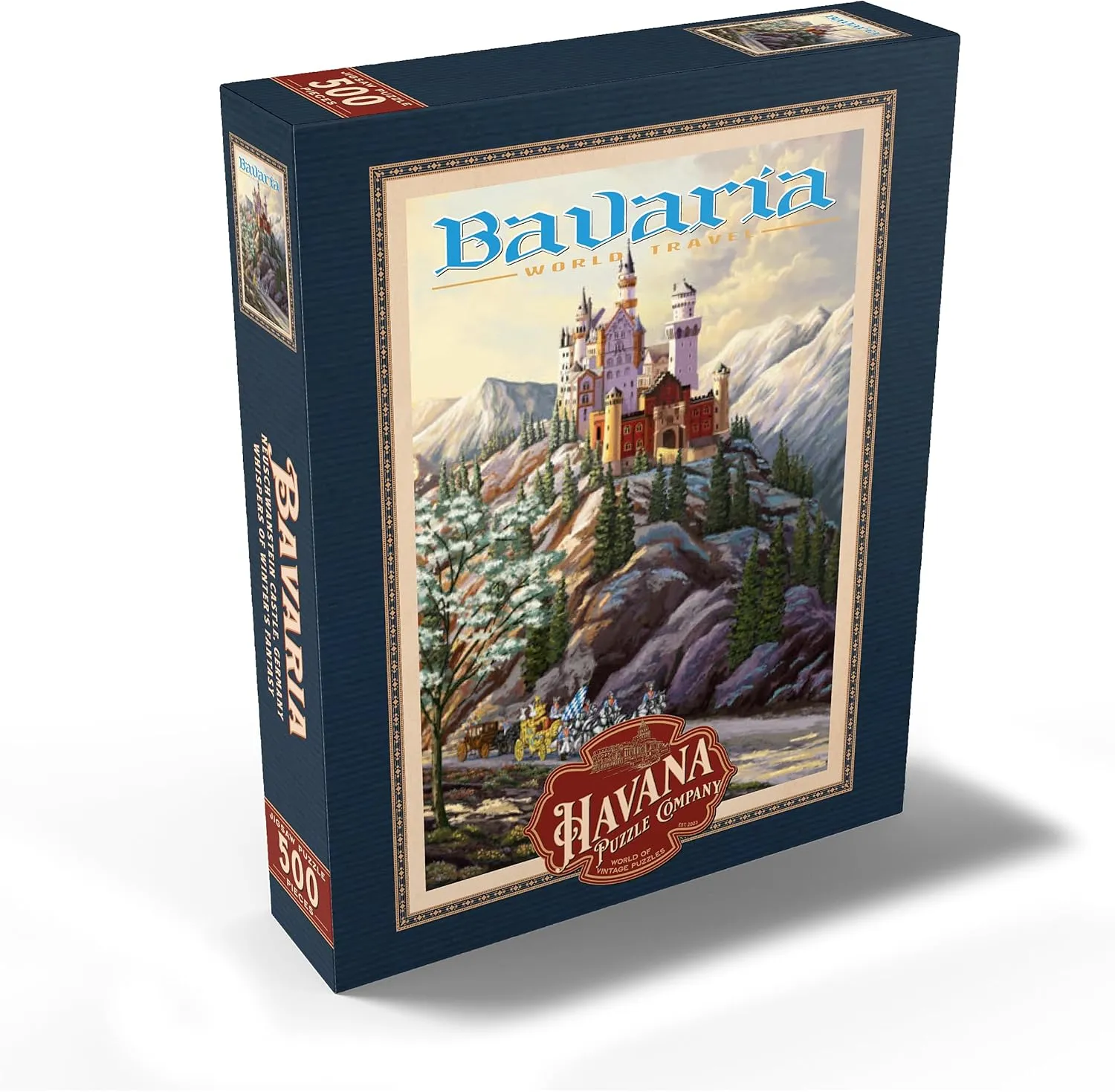 MyPuzzle Neuschwanstein Castle, Germany - Whispers of Winter's Fantasy, Vintage Travel Poster - Premium 500 Piece Jigsaw Puzzle for Adults