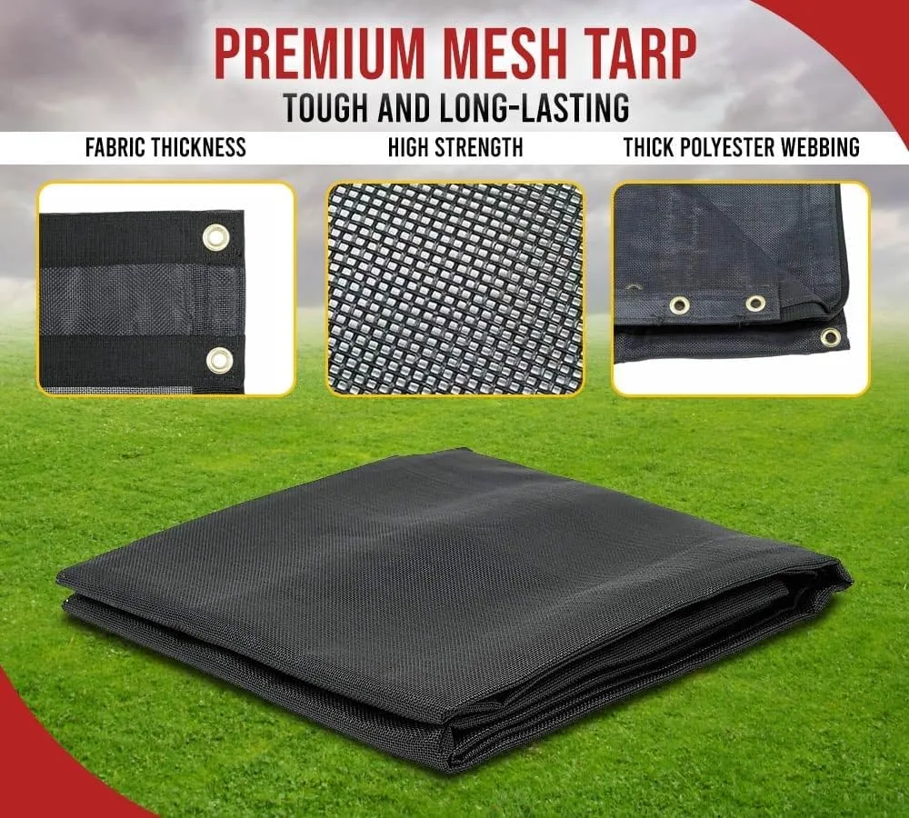 Mytee Products 8'x12' Dump Truck Mesh Tarp with 5 Inch 18Oz Double Pocket & Grommets - Vinyl Coated Dump Trailer Tarp to Prevent Load Spillage During Transportation