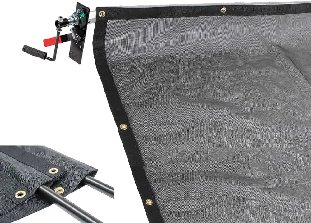 Mytee Products Manual Cab Level Hand Crank Tarp Roller Kit for Dump Trucks Trash Hauler with 7' x 12' PVC Mesh Tarp Double Pocket