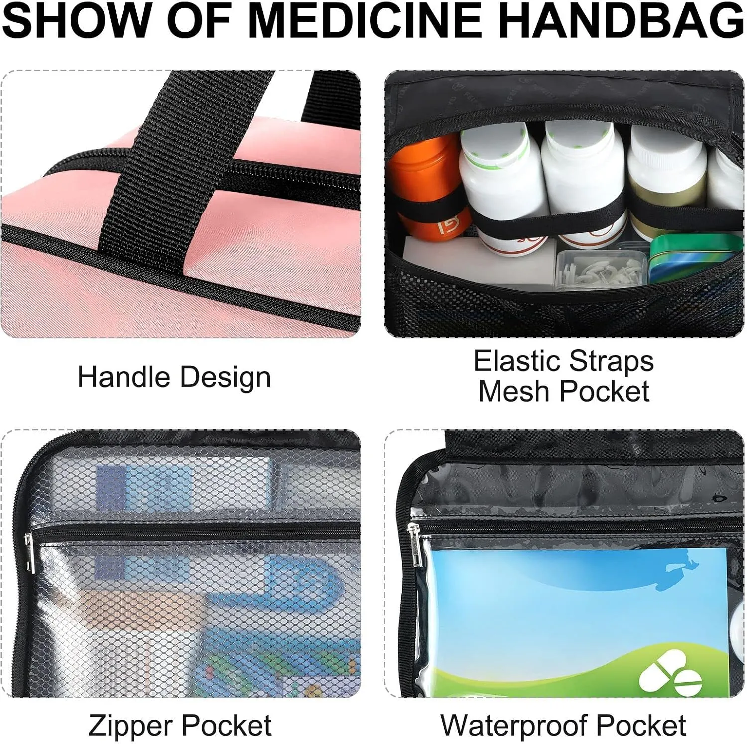 Naanle Pill Organizer Bag Travel Pill Bottle Medicine Organizer Home Storage Medication Bag for Vitamin Supplements, Pill Character Empty First Aid Bag for Car Camping