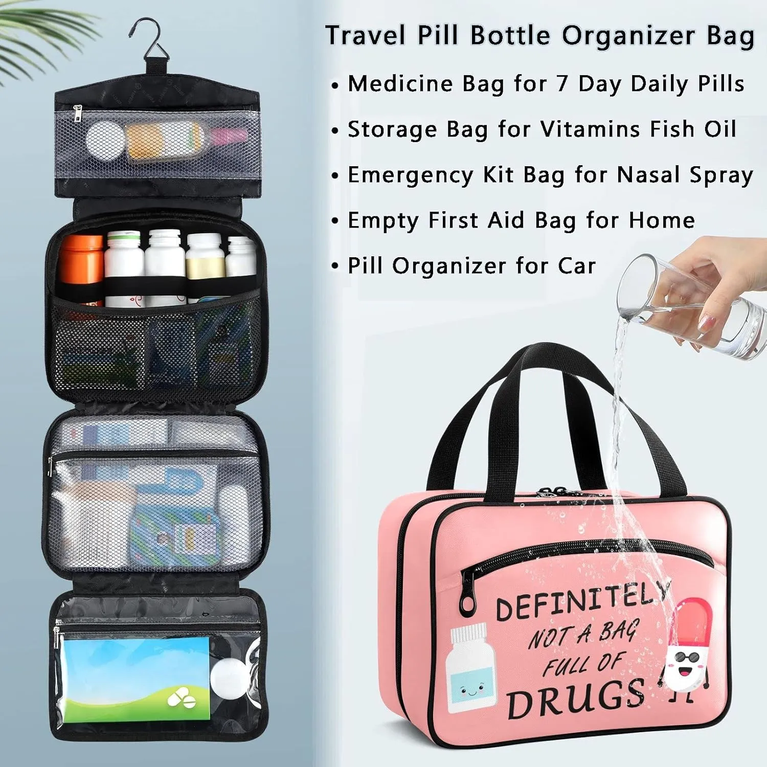 Naanle Pill Organizer Bag Travel Pill Bottle Medicine Organizer Home Storage Medication Bag for Vitamin Supplements, Pill Character Empty First Aid Bag for Car Camping