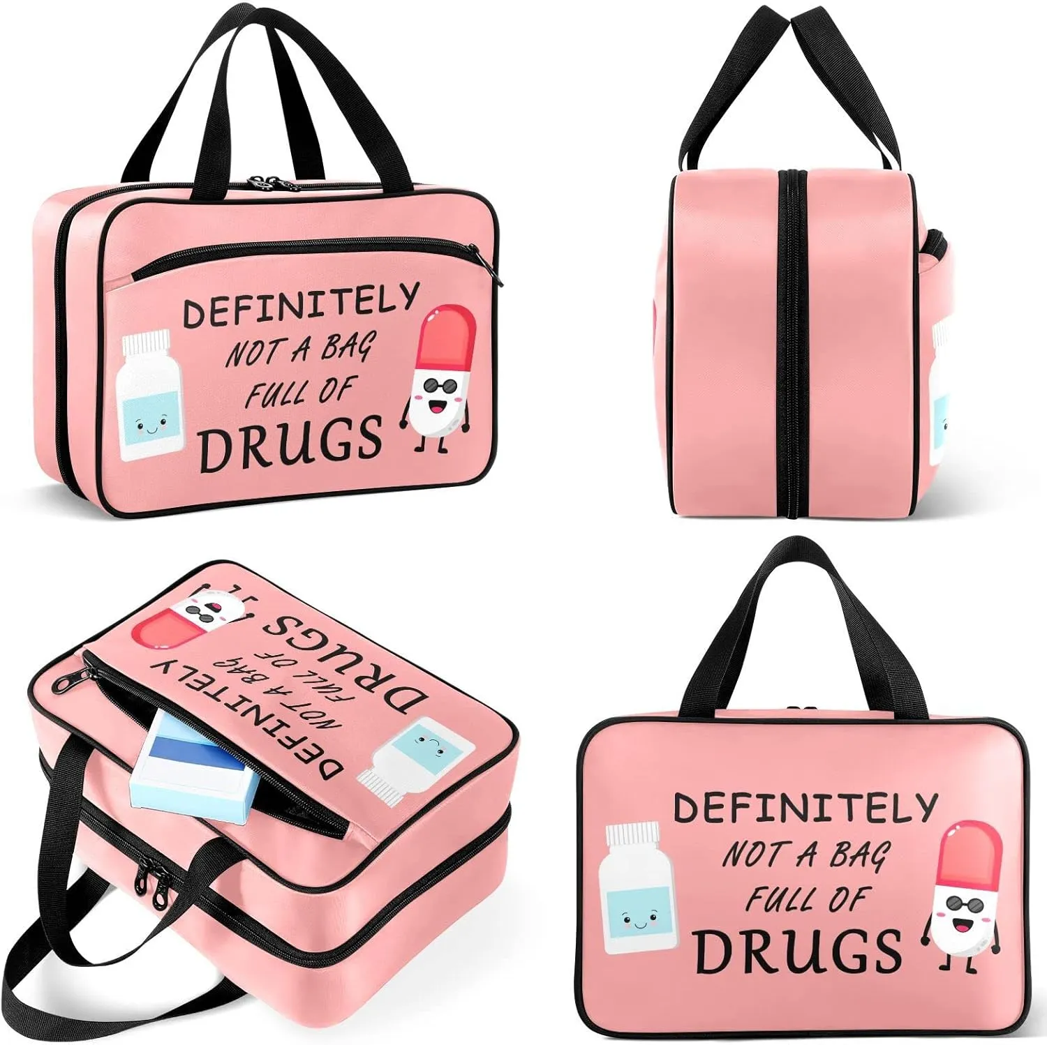 Naanle Pill Organizer Bag Travel Pill Bottle Medicine Organizer Home Storage Medication Bag for Vitamin Supplements, Pill Character Empty First Aid Bag for Car Camping