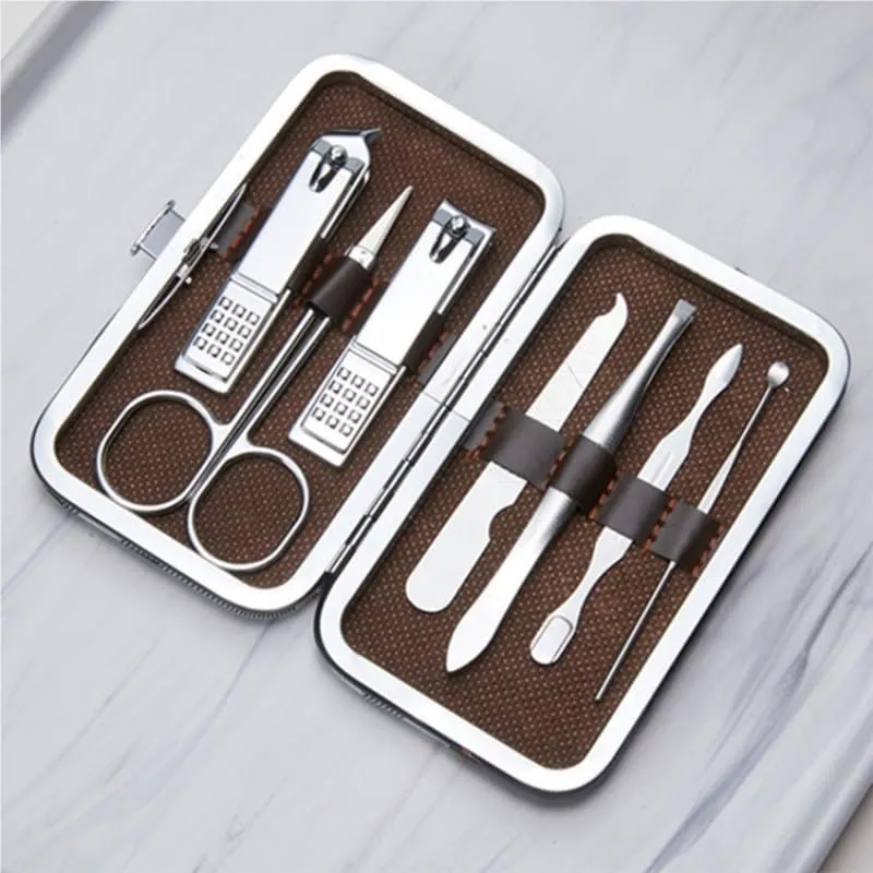 Nail Clippers 7-Piece Set Manicure Tools Nail Clippers Home Manicure Set(Brown)
