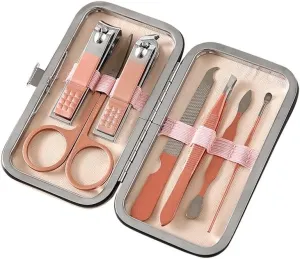 Nail Clippers Kit 7-Piece Nail Clippers Set Portable Nail Set Personal Care Pedicure Set Stainless Steel Beauty Set (Rose Gold/Black) Pedicure Tools for Feet (Color : B-7 Piece Set)