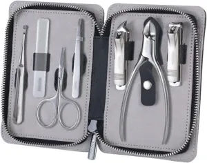 Nail Clippers Kit Portable Nail Clipper Set, 7 Pieces Pedicure Grooming Kit for Men Women, Sharp Finger&Toe Nail Tool, Personal Care Manicure Kit with Leather Case Manicure Pedicure Kit(Black)