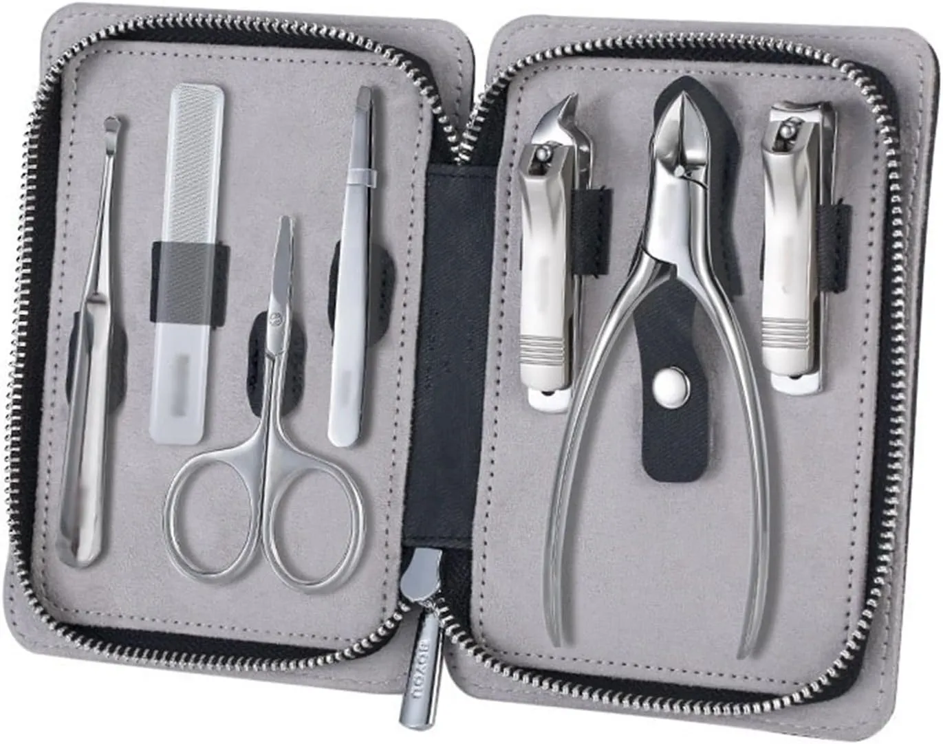 Nail Clippers Kit Portable Nail Clipper Set, 7 Pieces Pedicure Grooming Kit for Men Women, Sharp Finger&Toe Nail Tool, Personal Care Manicure Kit with Leather Case Manicure Pedicure Kit(Black)