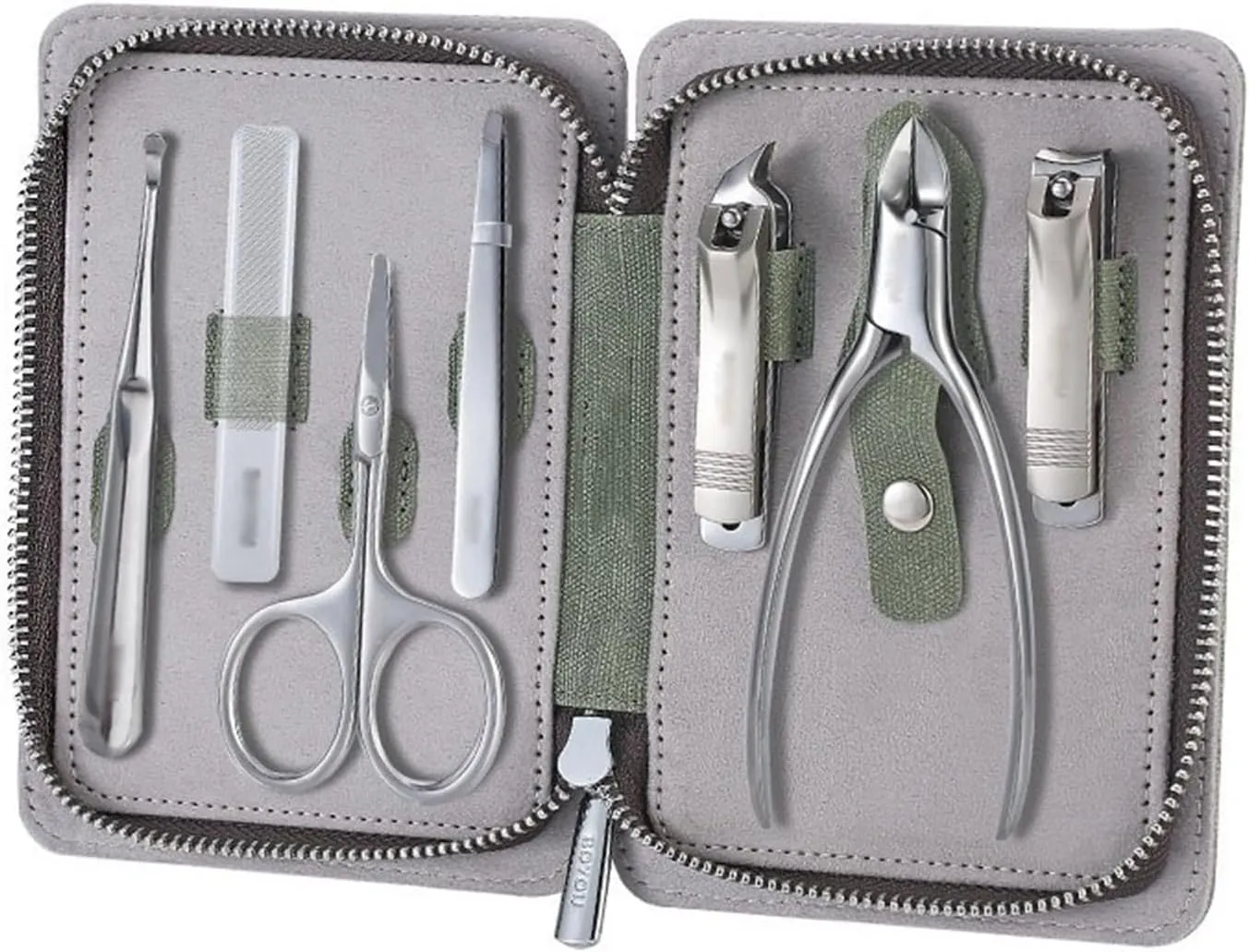 Nail Clippers Set Portable Nail Clipper Set, 7 Pieces Pedicure Grooming Kit for Men Women, Sharp Finger&Toe Nail Tool, Personal Care Manicure Kit with Leather Case Manicure Set (Color : Green)