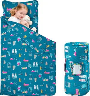 Nap Mat with Pillow and Blanket 100% Cotton with Microfiber Fill, Padded Sleeping Mat, for Daycare Preschool Toddler Prek Girls Kids (Ladylike Cat, Standard-50 x20)