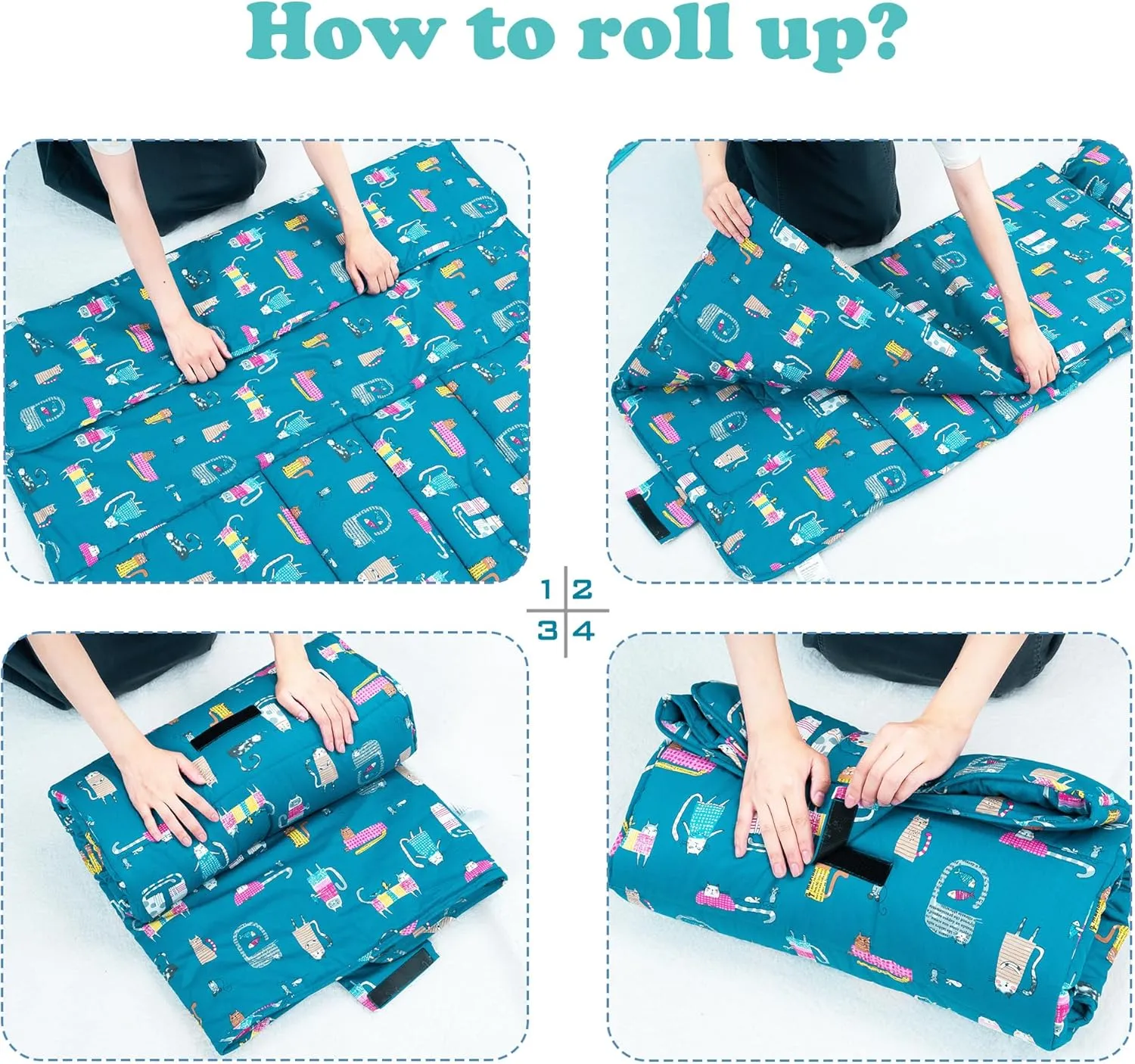 Nap Mat with Pillow and Blanket 100% Cotton with Microfiber Fill, Padded Sleeping Mat, for Daycare Preschool Toddler Prek Girls Kids (Ladylike Cat, Standard-50 x20)
