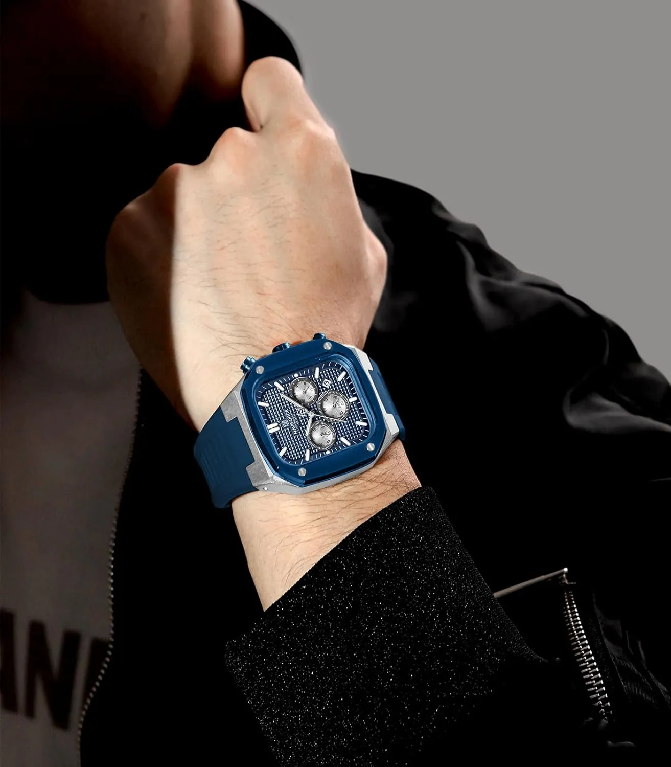 NAVIFORCE Mens Square Watches,Chronograph Analog Calendar Wrist Watch,Quartz Waterproof Watches for Men,Silicone Band