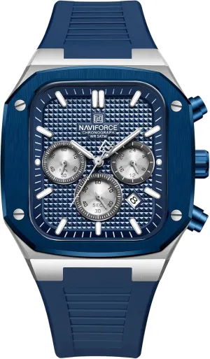 NAVIFORCE Mens Square Watches,Chronograph Analog Calendar Wrist Watch,Quartz Waterproof Watches for Men,Silicone Band