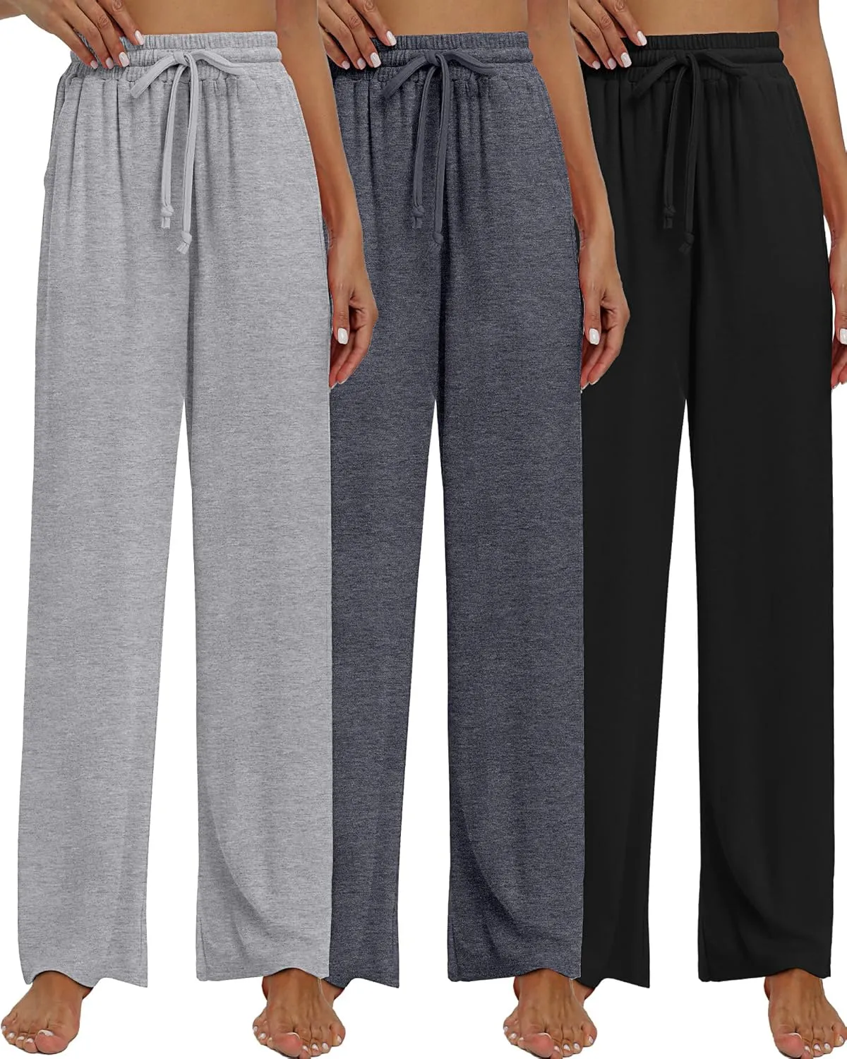 Neer 3 Pack Women's Baggy Sweatpants with Pockets, Wide Leg Yoga Pants Cozy Thick Lounge Pants Drawstring Casual Loose Jogger