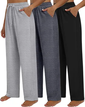 Neer 3 Pack Women's Baggy Sweatpants with Pockets, Wide Leg Yoga Pants Cozy Thick Lounge Pants Drawstring Casual Loose Jogger