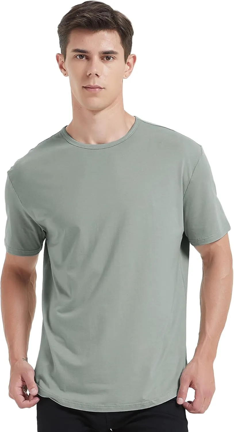 netdraw Men's Ultra Soft Bamboo Viscose T-Shirt Curve Hem Lightweight Cooling Short/Long Sleeve Casual Basic Tee Shirt