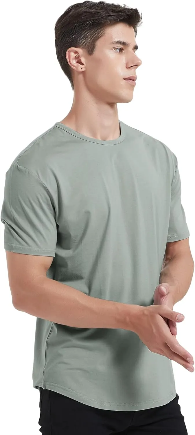 netdraw Men's Ultra Soft Bamboo Viscose T-Shirt Curve Hem Lightweight Cooling Short/Long Sleeve Casual Basic Tee Shirt