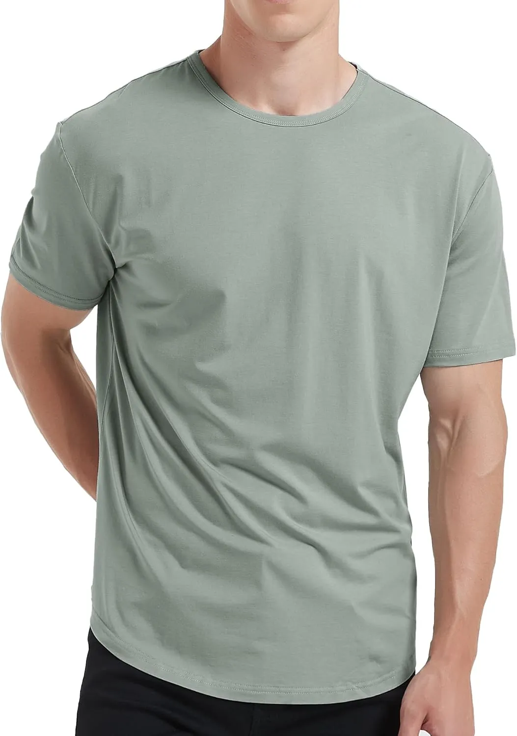 netdraw Men's Ultra Soft Bamboo Viscose T-Shirt Curve Hem Lightweight Cooling Short/Long Sleeve Casual Basic Tee Shirt