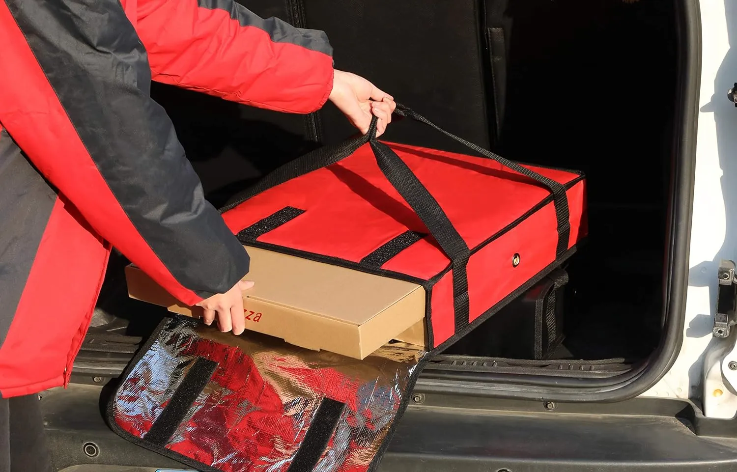 New Star Foodservice 50073 Insulated Pizza Delivery Bag, 18" by 18" by 5", Red